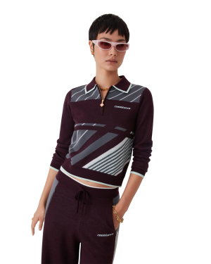 Diagonal Tennis Merino Long Sleeve Polo Shirt
