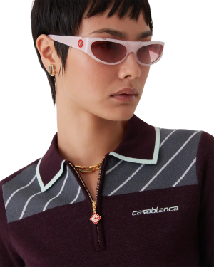 Diagonal Tennis Merino Long Sleeve Polo Shirt