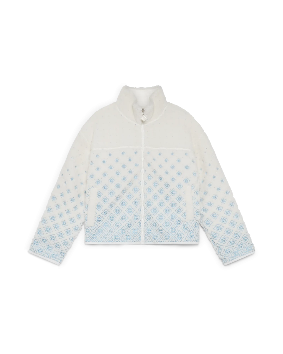Embroidered Gradient Monogram Cropped Fleece Jacket