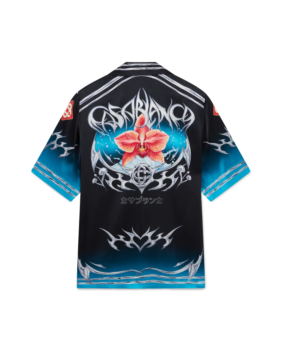 Blades Short Sleeve Silk Satin Shirt