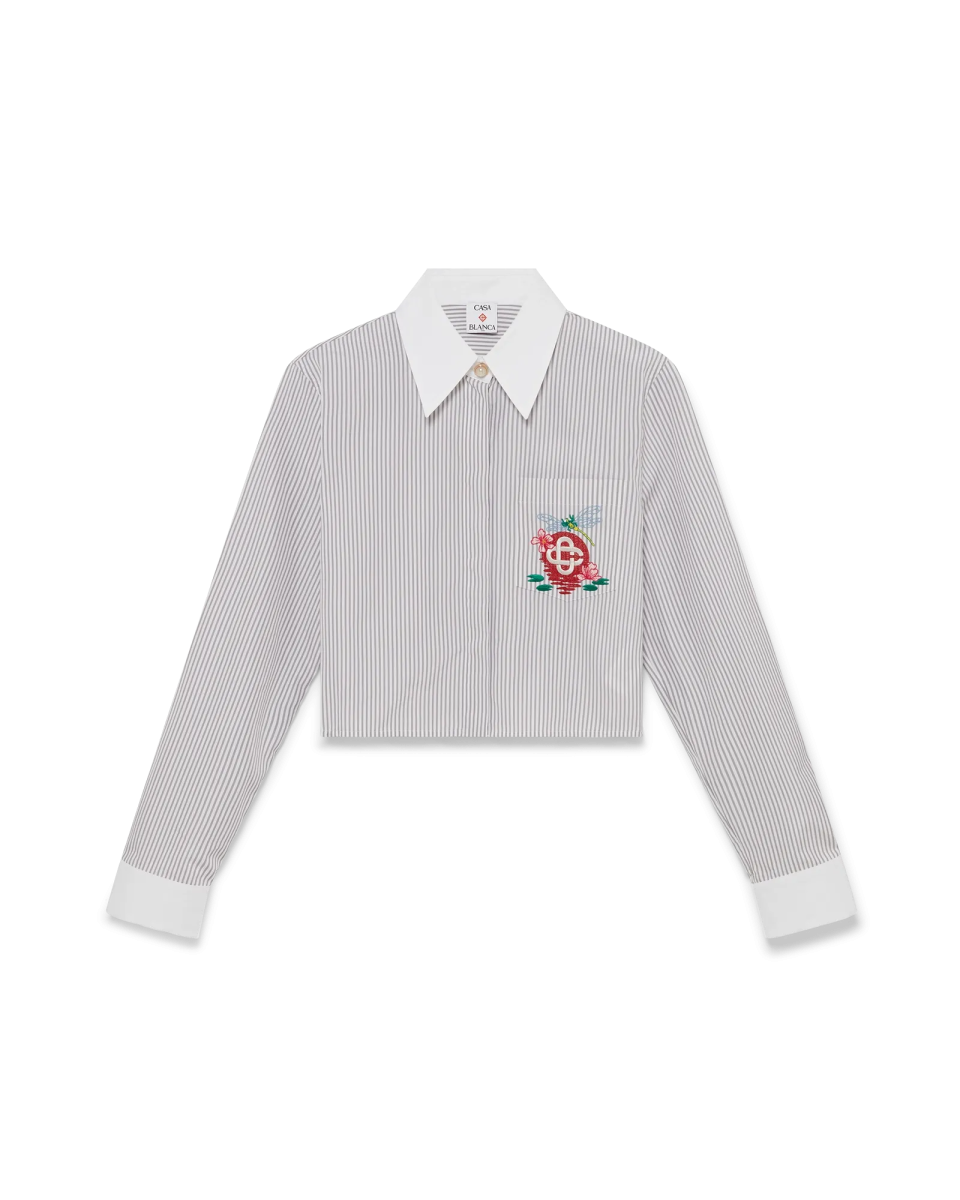 Cotton Pinstripe Embroidered Cropped Shirt