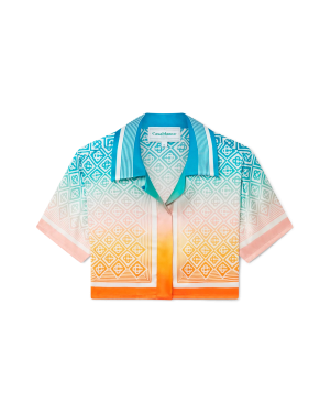 Gradient Monogram Cropped Short Sleeve Silk Shirt