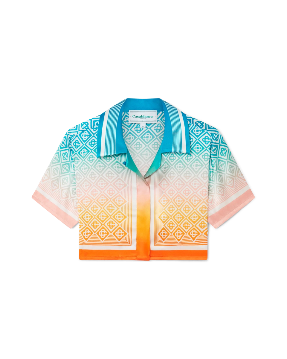 Gradient Monogram Cropped Short Sleeve Silk Shirt