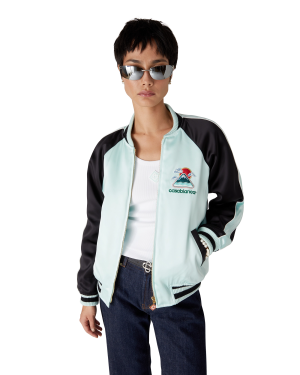 Embroidered Satin Bomber Jacket