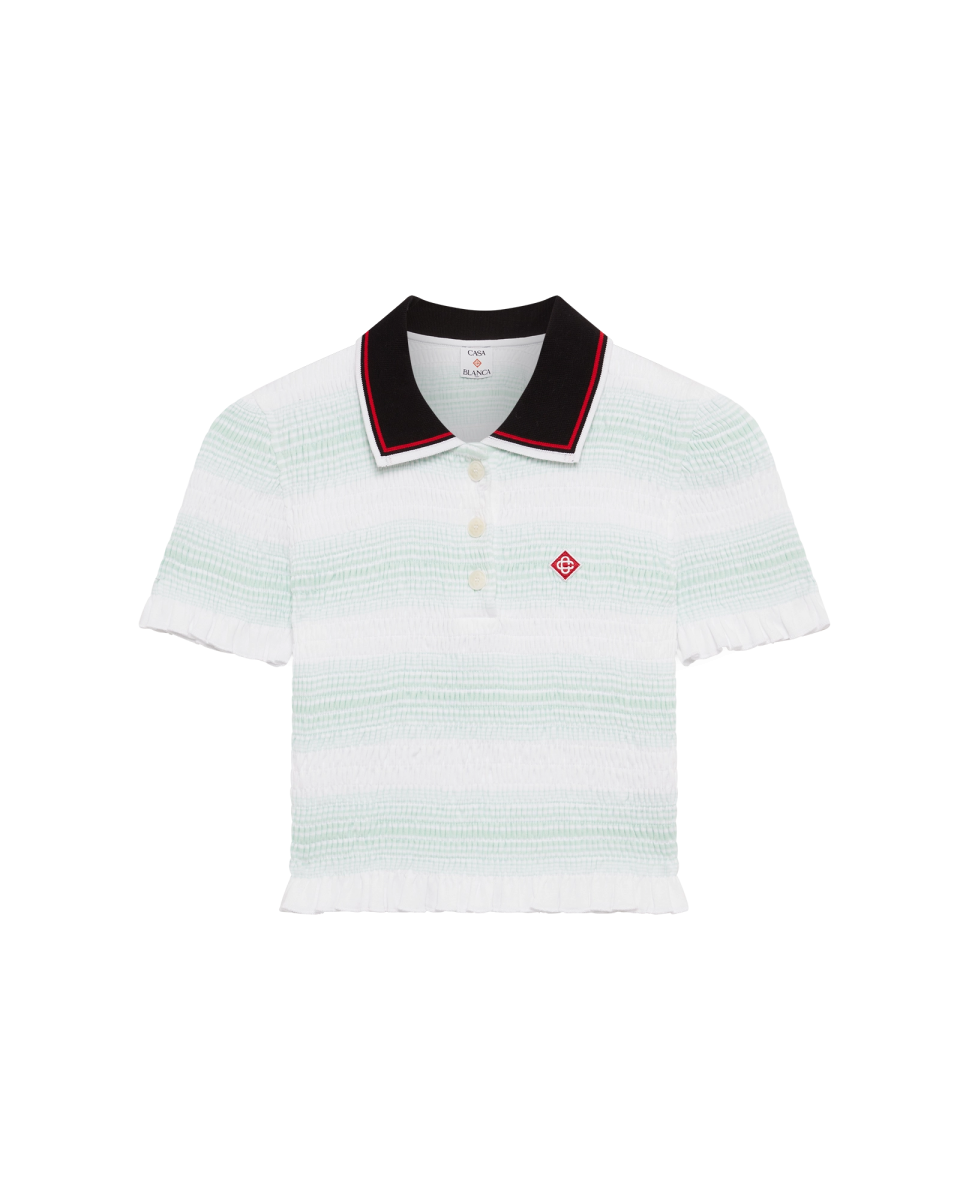 Stripe Shirred Polo Shirt