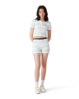 Stripe Shirred Polo Shirt