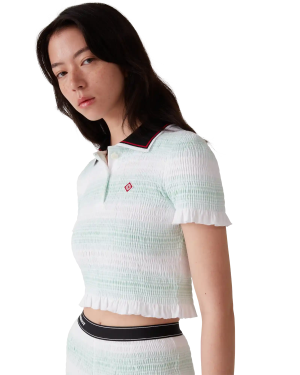 Stripe Shirred Polo Shirt