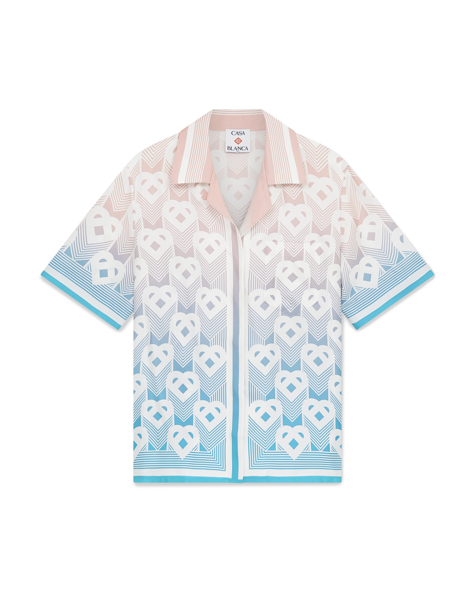 Gradient Heart Monogram Silk Short Sleeve Shirt