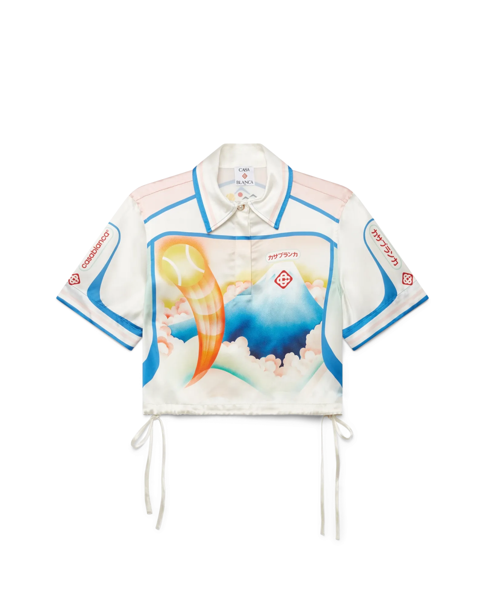 Fuji Dream Short Sleeve Silk Cropped Shirt