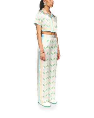 Ping Pong Cropped Short Sleeve Silk Shirt