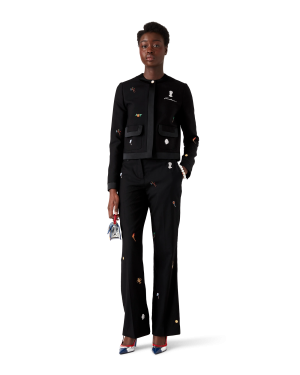 Embroidered Motif Wool Tailored Trousers