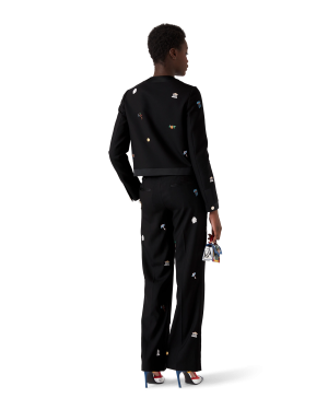 Embroidered Motif Wool Tailored Trousers