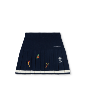 Embroidered Motif Wool Cashmere Pleated Skirt