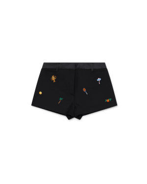 Embroidered Motif Wool Tailored Shorts