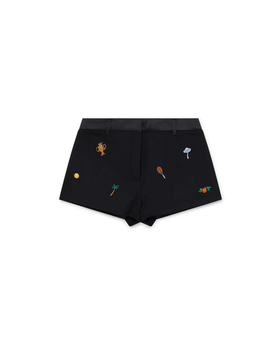 Embroidered Motif Wool Tailored Shorts