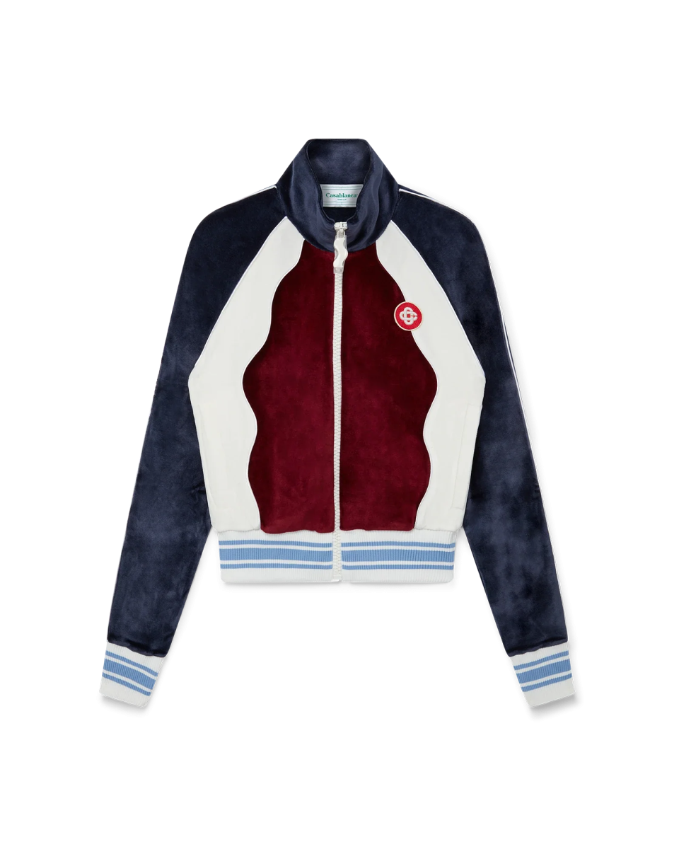 Burgundy Velour Panelled Track Jacket