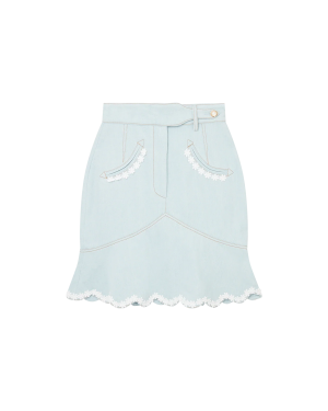 Scalloped Hem Denim Mini Skirt