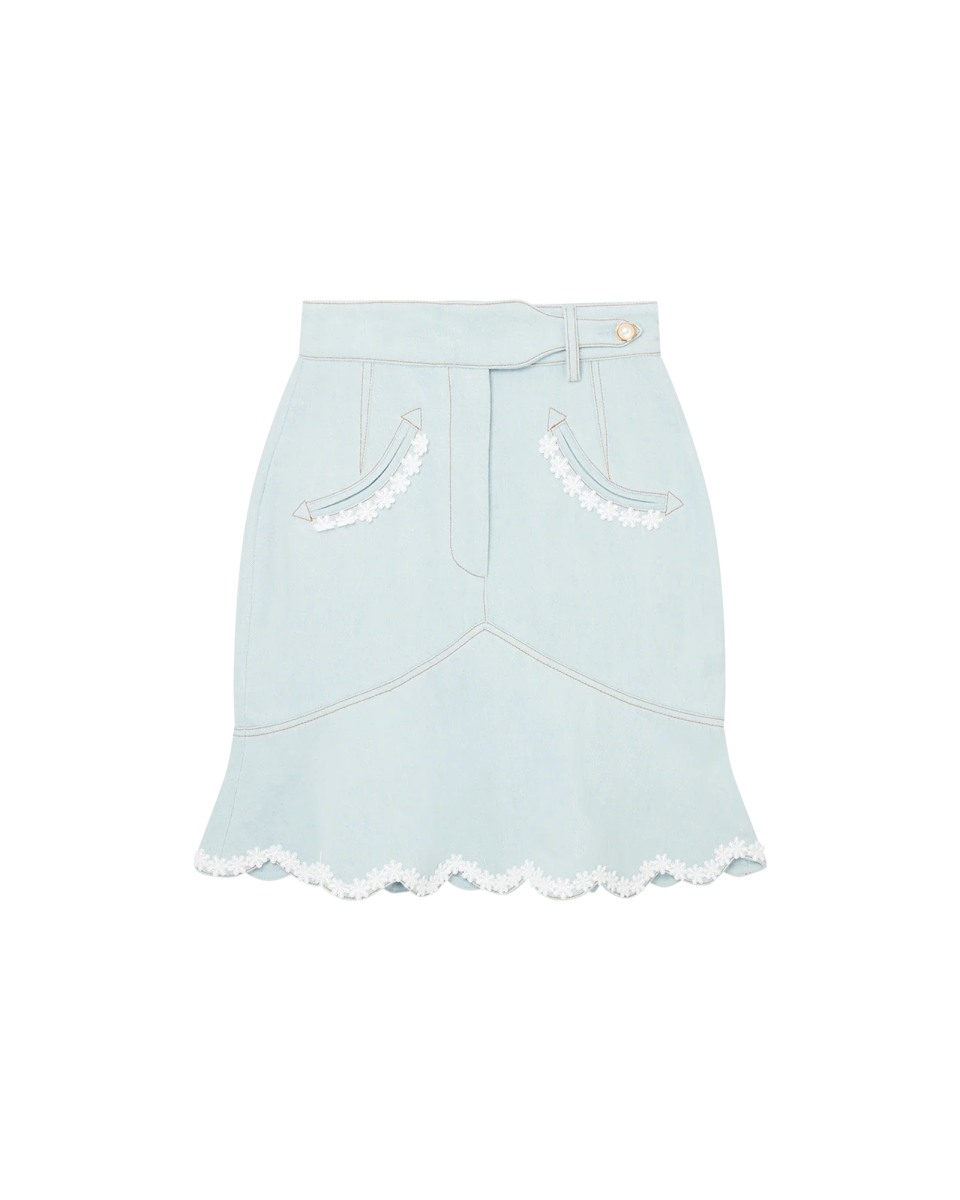 Scalloped Hem Denim Mini Skirt