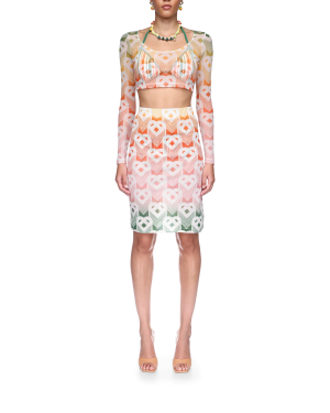 Gradient Heart Monogram Mesh Skirt