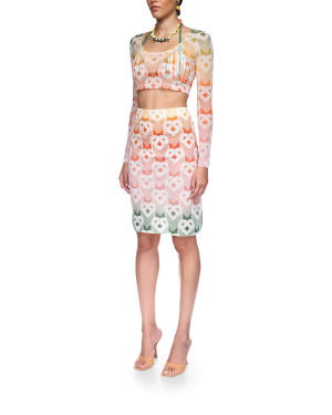 Gradient Heart Monogram Mesh Skirt