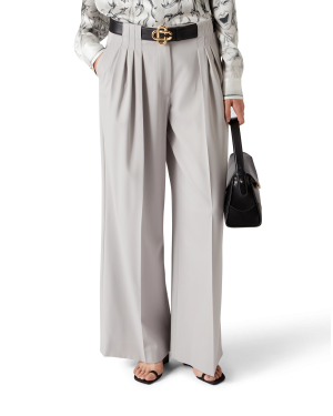 Wool Triple Pleat Tailored Trousers