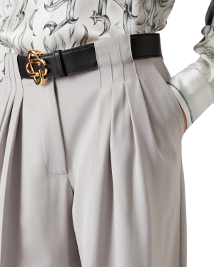 Wool Triple Pleat Tailored Trousers