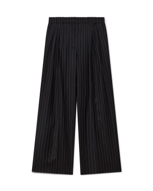 Wool Pinstripe Triple Pleat Tailored Trousers