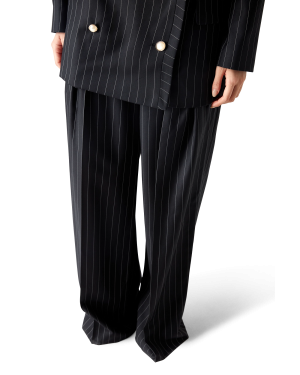 Wool Pinstripe Triple Pleat Tailored Trousers