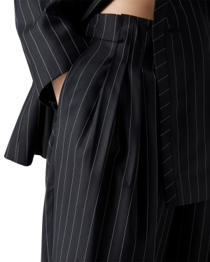 Wool Pinstripe Triple Pleat Tailored Trousers